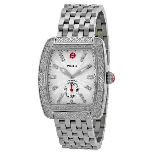 Michele Urban Silver White Dial Stainless Steel Diamond Ladies Watch MWW02T000002