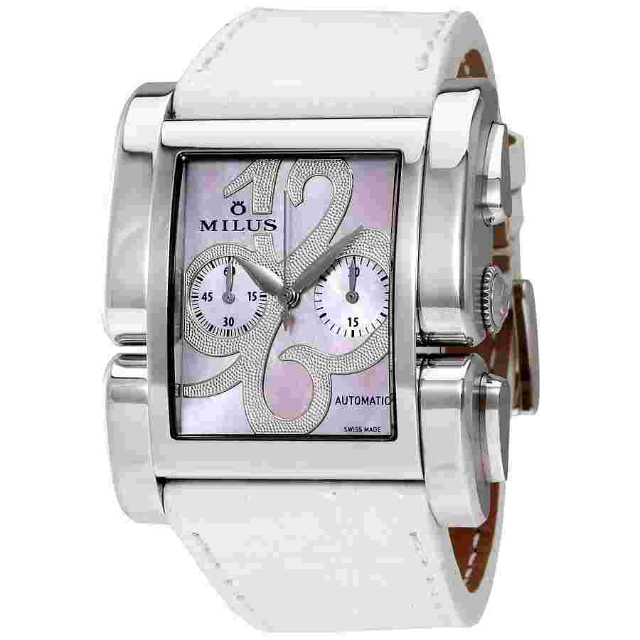Pre-owned Milus Apiana Pink Mother of Pearl Chronograph Automatic Ladies Watch APIC004