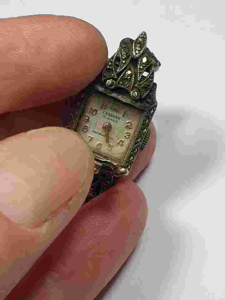Vintage Sterling Silver 925  Marcasite Art Deco 40s Watch - Broken