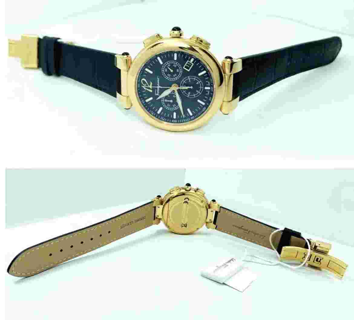 Salvatore Ferragamo IDILLIO F77LCQ5009SB09 Unisex Golden Dark Blue Strap Watch