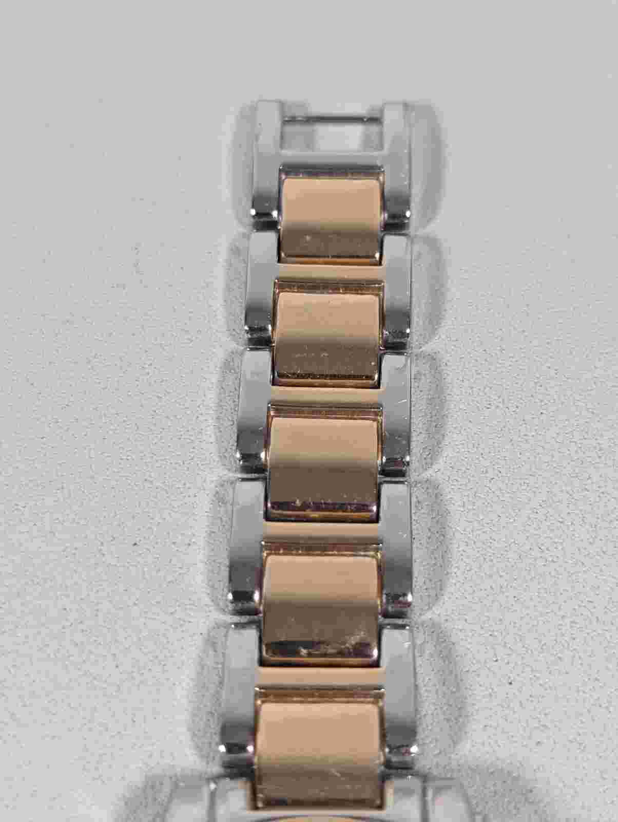 NYC White Pearlized Dial Crystal Accent Round Silver Tone Case Twotone Bnd Watch