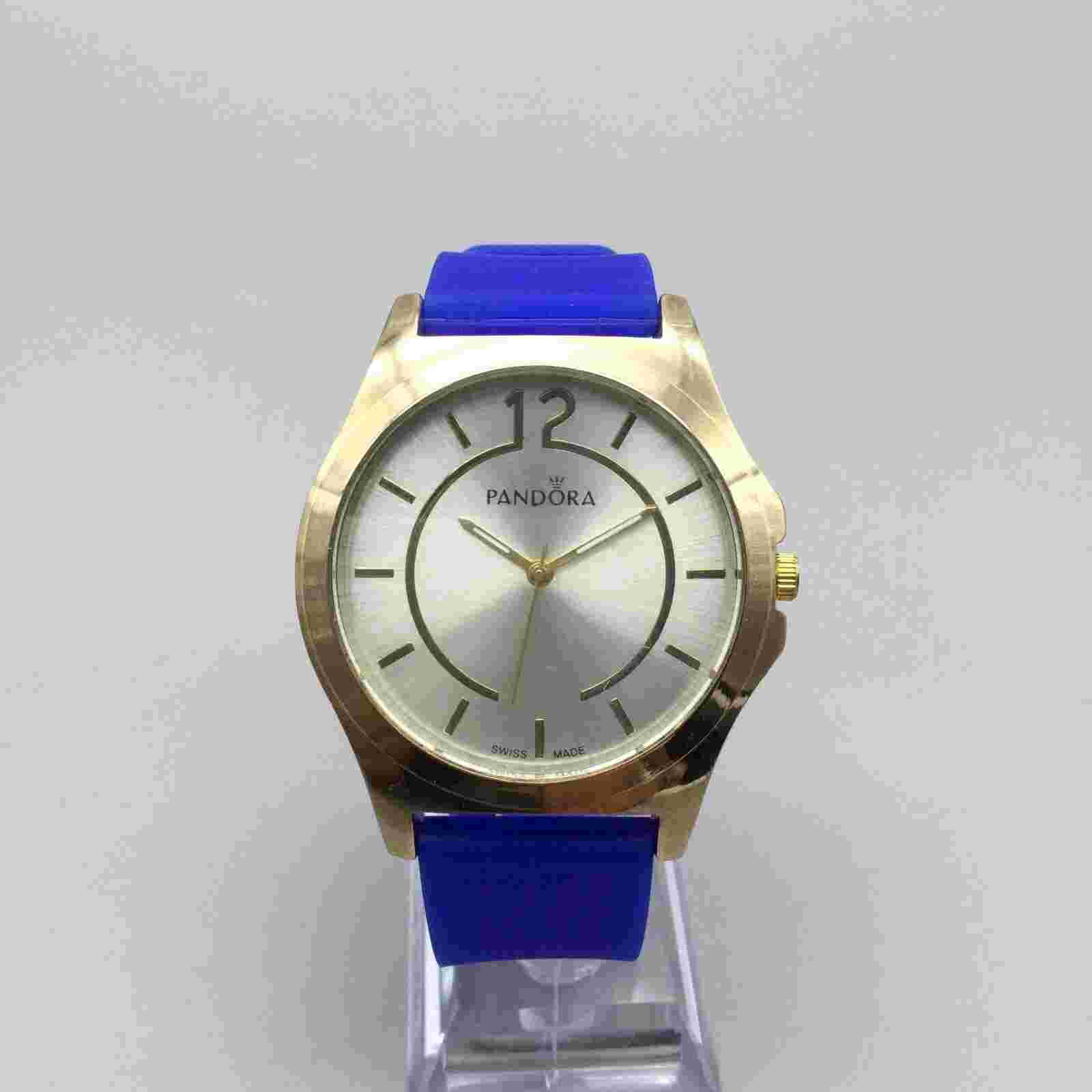 Pandora Watch Women 41mm Silver Gold Two Tone Blue Silicone Band New Battery