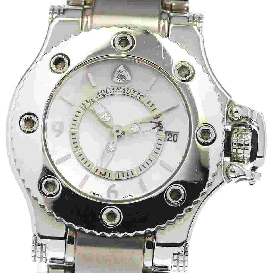 AQUANAUTIC First Cuda Date 3P Diamond Quartz White Shell SS x SS Ladies