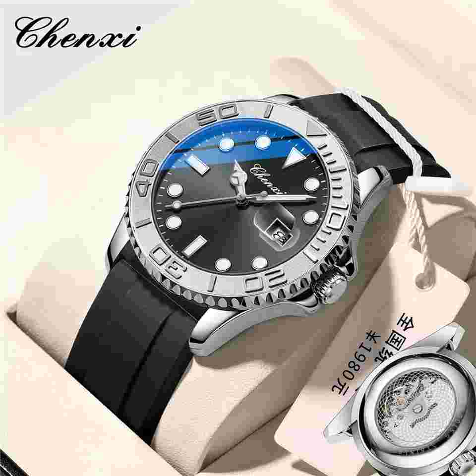 CHENXI Men Watch Top Brand Silicone Wristwatch Hollow Bottom Male Weekday Watch