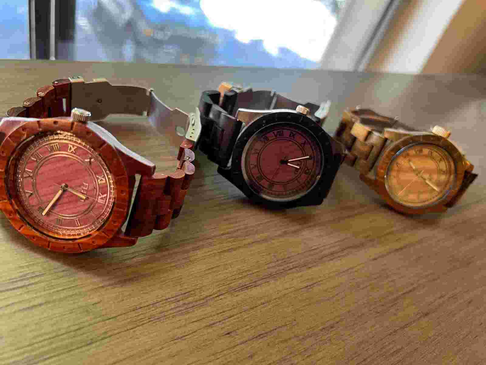 3 LOT FLUD Big Ben wooden Mens watches redwood oak walnut 48mm