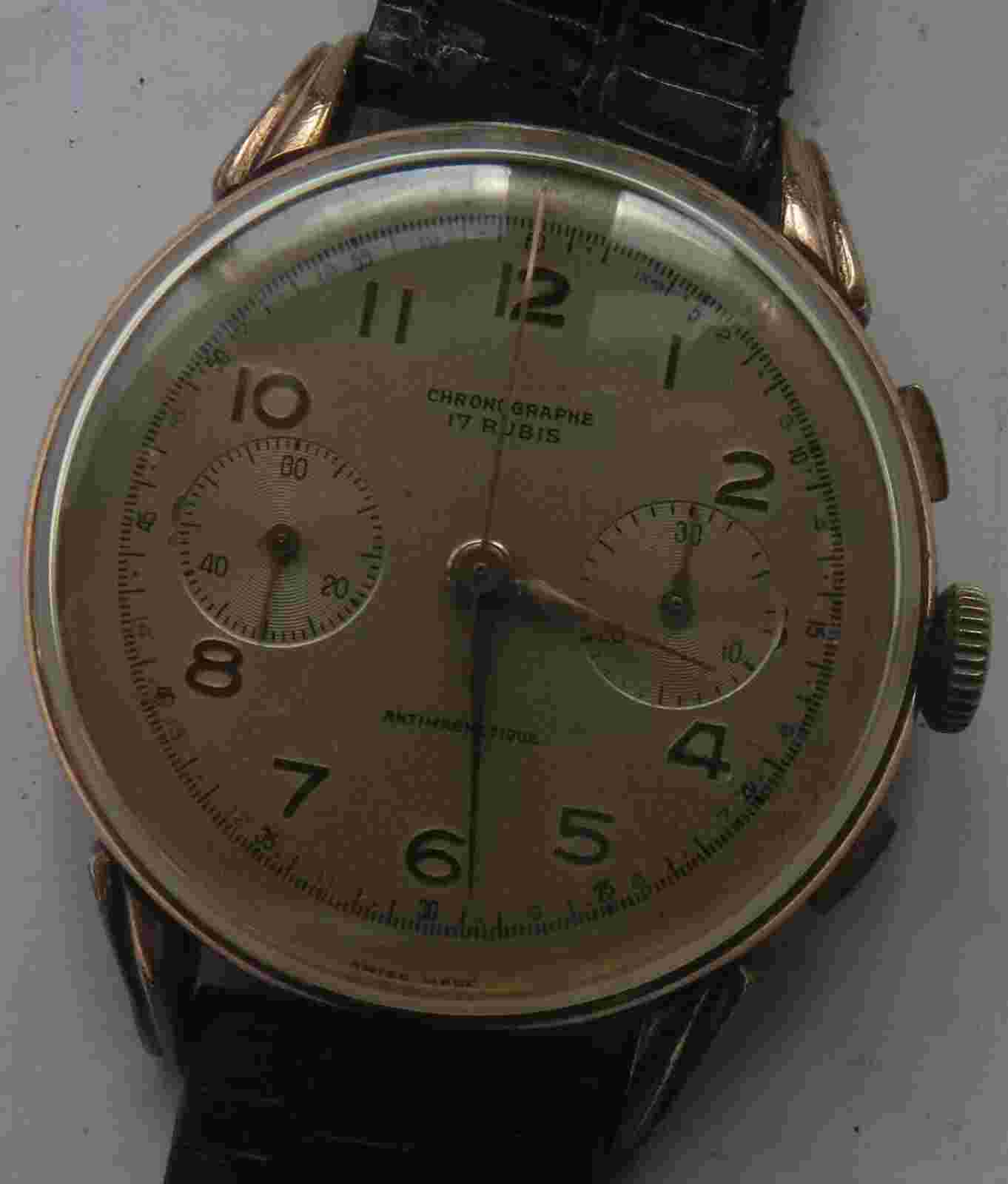 Delbana Chronograph mens wristwatch gold filled case load manual cal. Venus