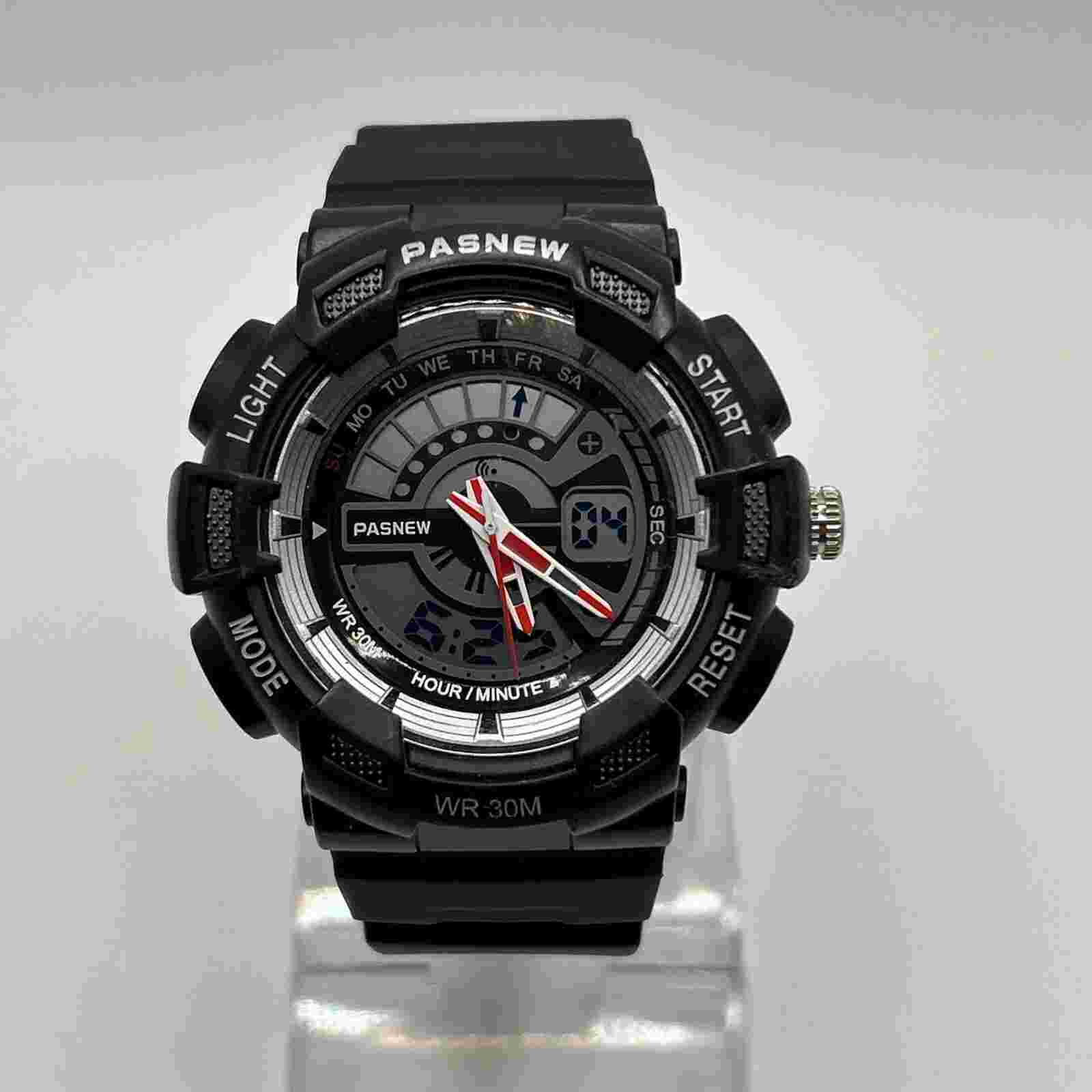 Pasnew Digital Watch Unisex Black Tone Steel Sports Running WR 30M NEW BATTERY