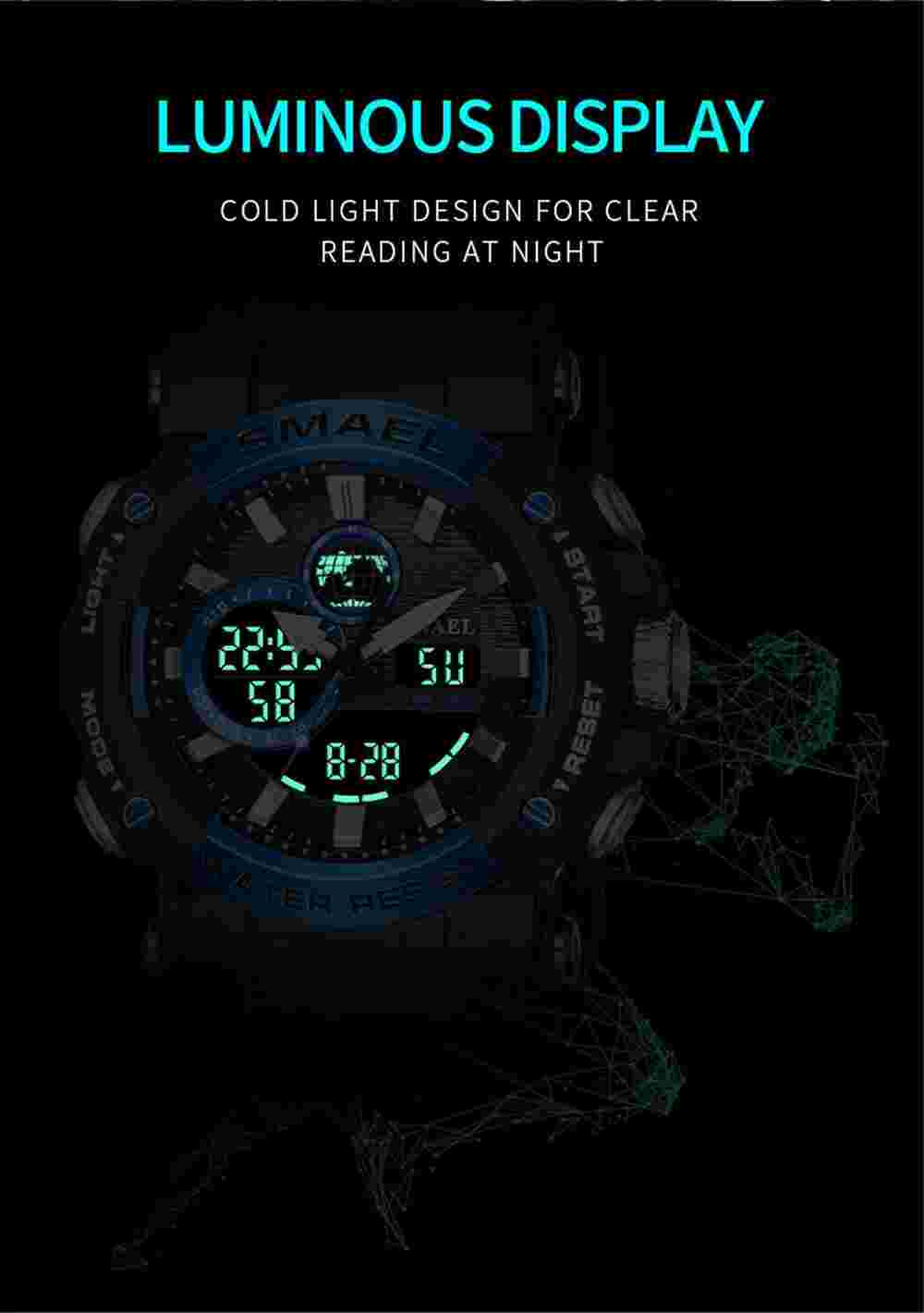 SMAEL Men Sport Watches Rubber Strap Digital LED Electronic Military Wristwatch