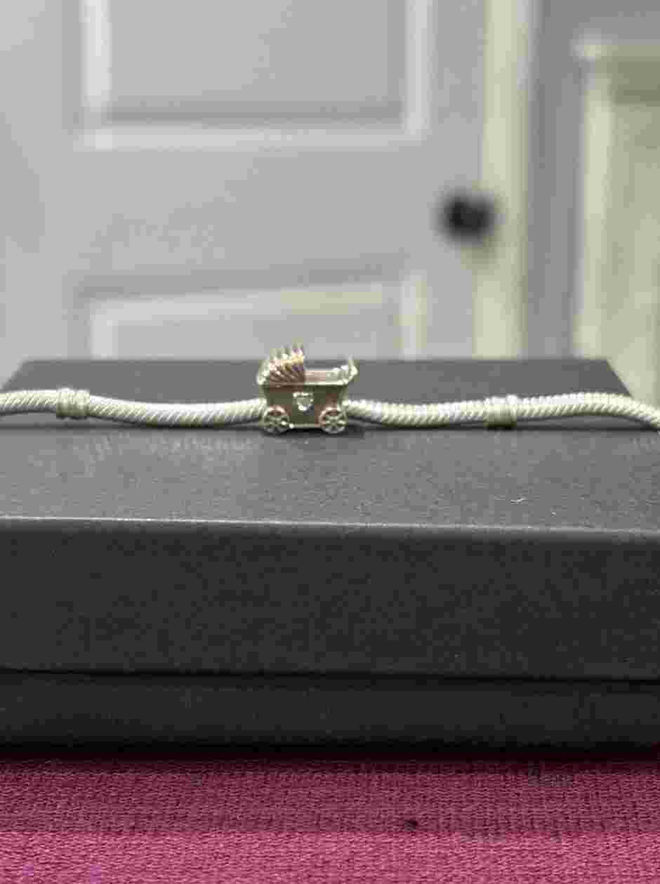 Pandora Sterling Silver Baby's Pram Charm Clear CZ 792102CZ Retired No Box