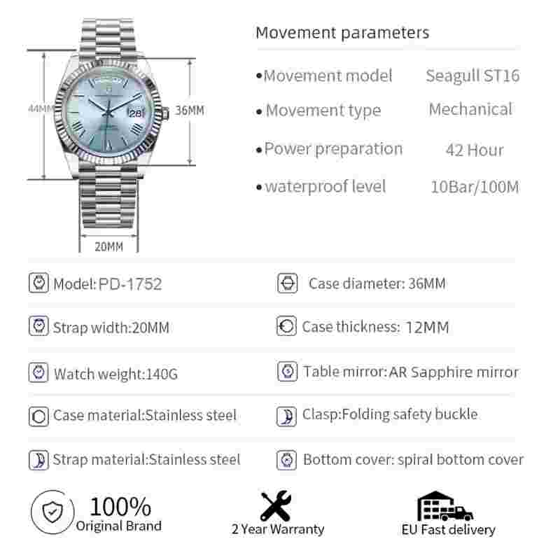 PAGANI DESIGN Mens Automatic Watch Stainless Steel Watches For Men Date Watch