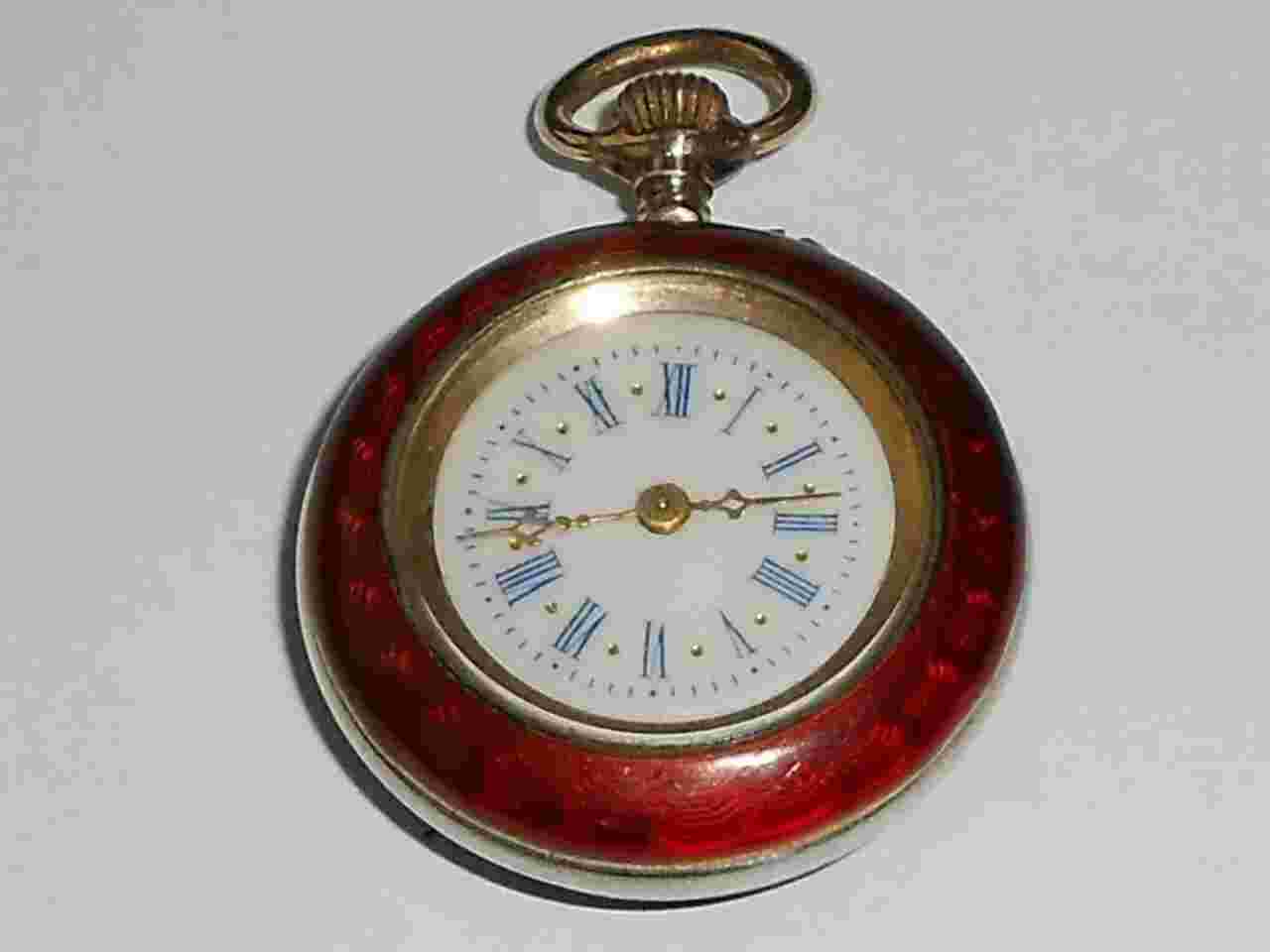 GUILLOCHE & STERLING Ladies Pocket Watch ENAMELD Working