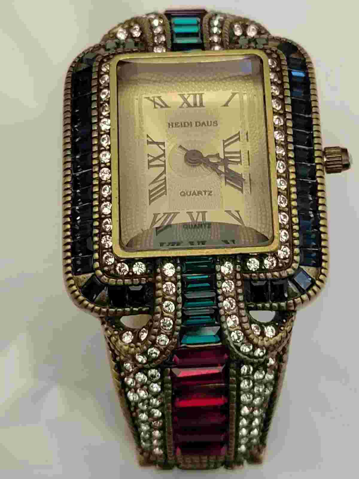 Heidi Daus Multicolored Rhinestone Bronzetone Watch B9099