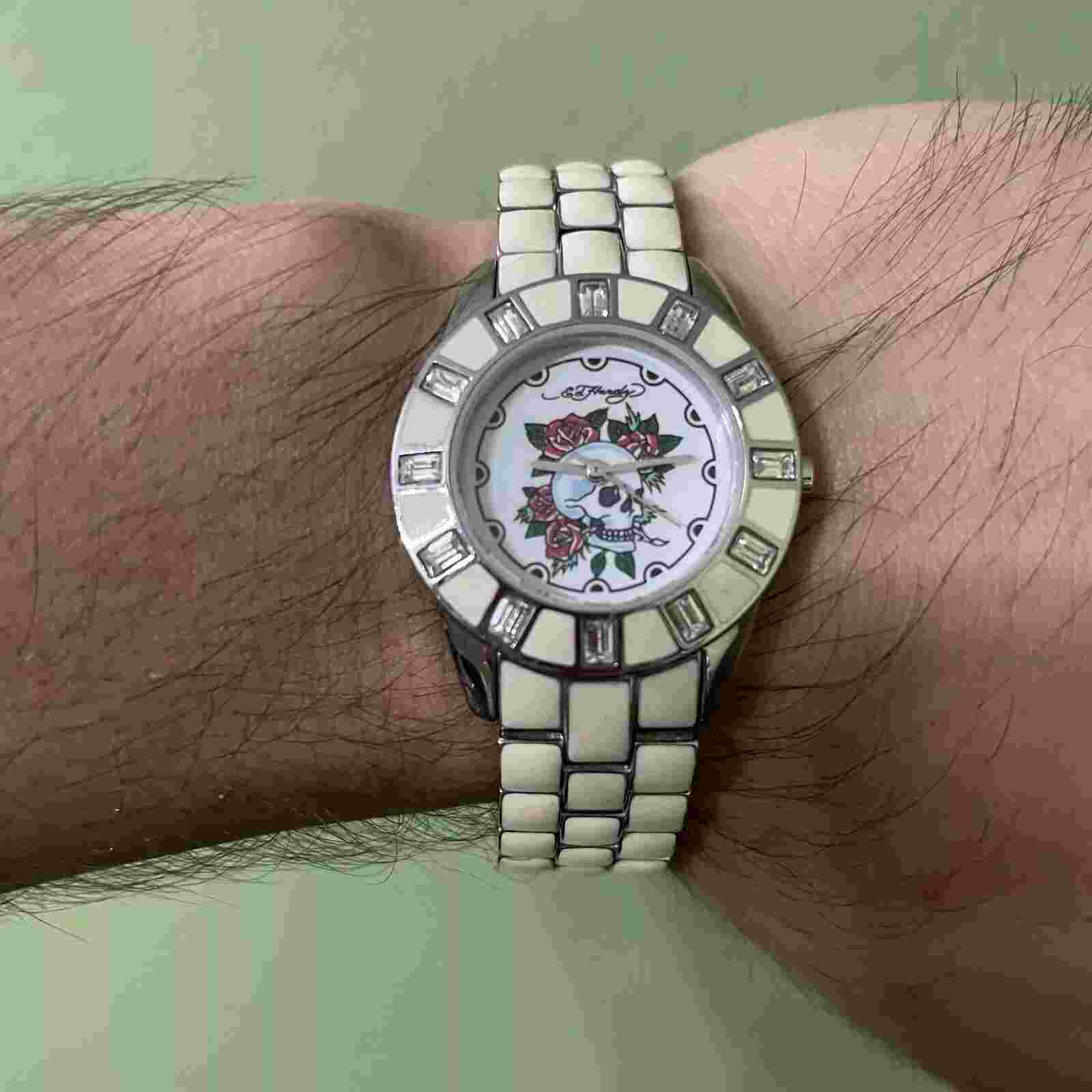 Ed hardy stainless steel Women’s Watch Beige Skull & Roses Design Y2k E Girl