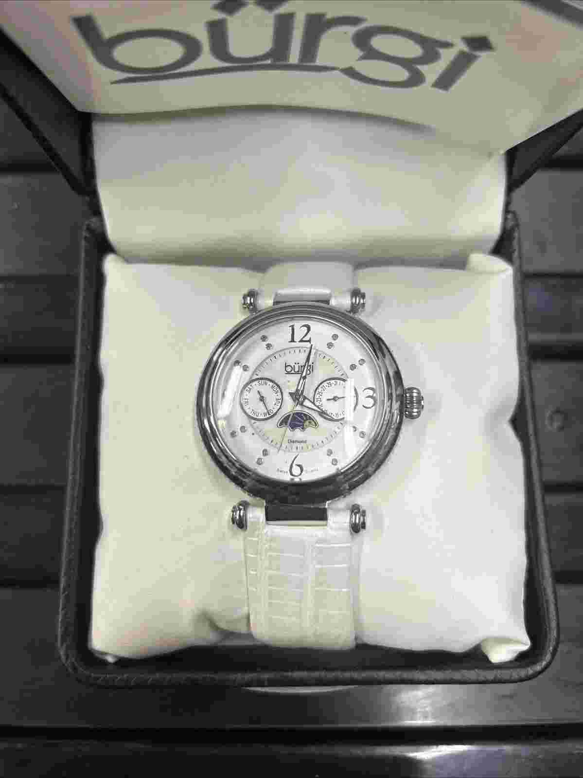 Burgi White Leather Women’s Watch
