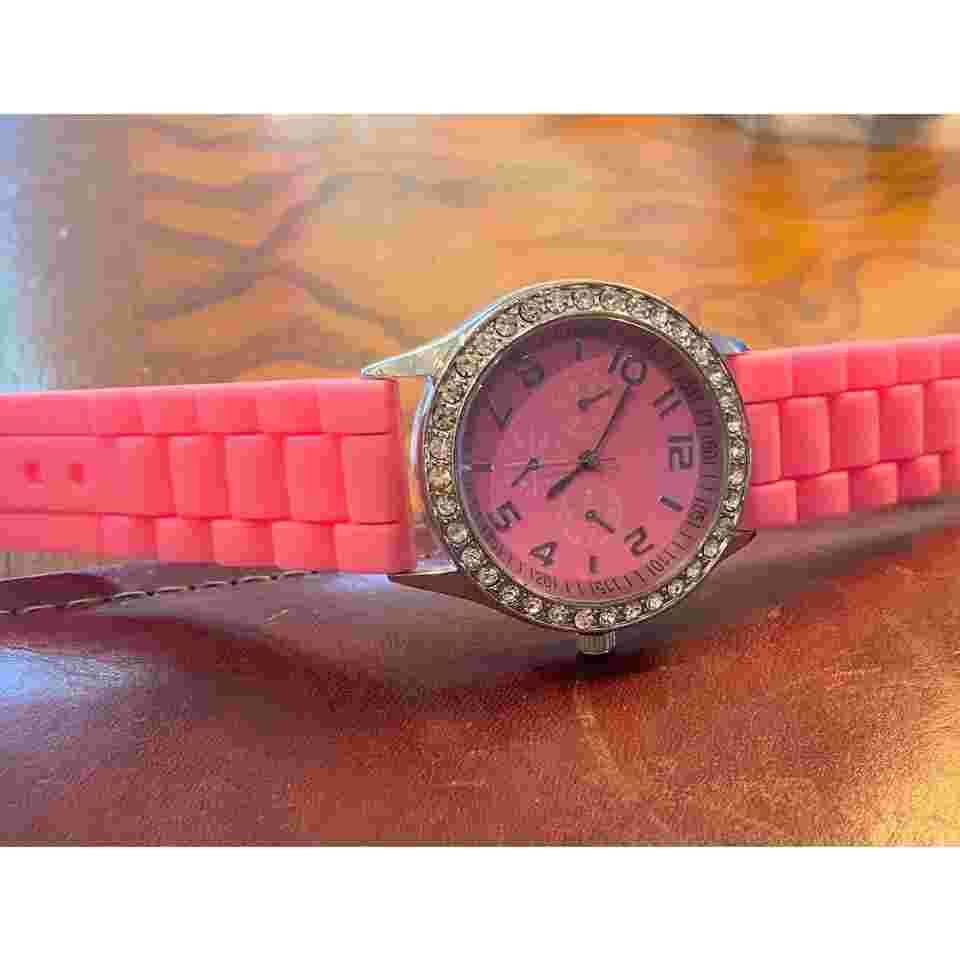 Women's 40mm Silver Tone Darice Watch, Crystal Accents, Poly Band