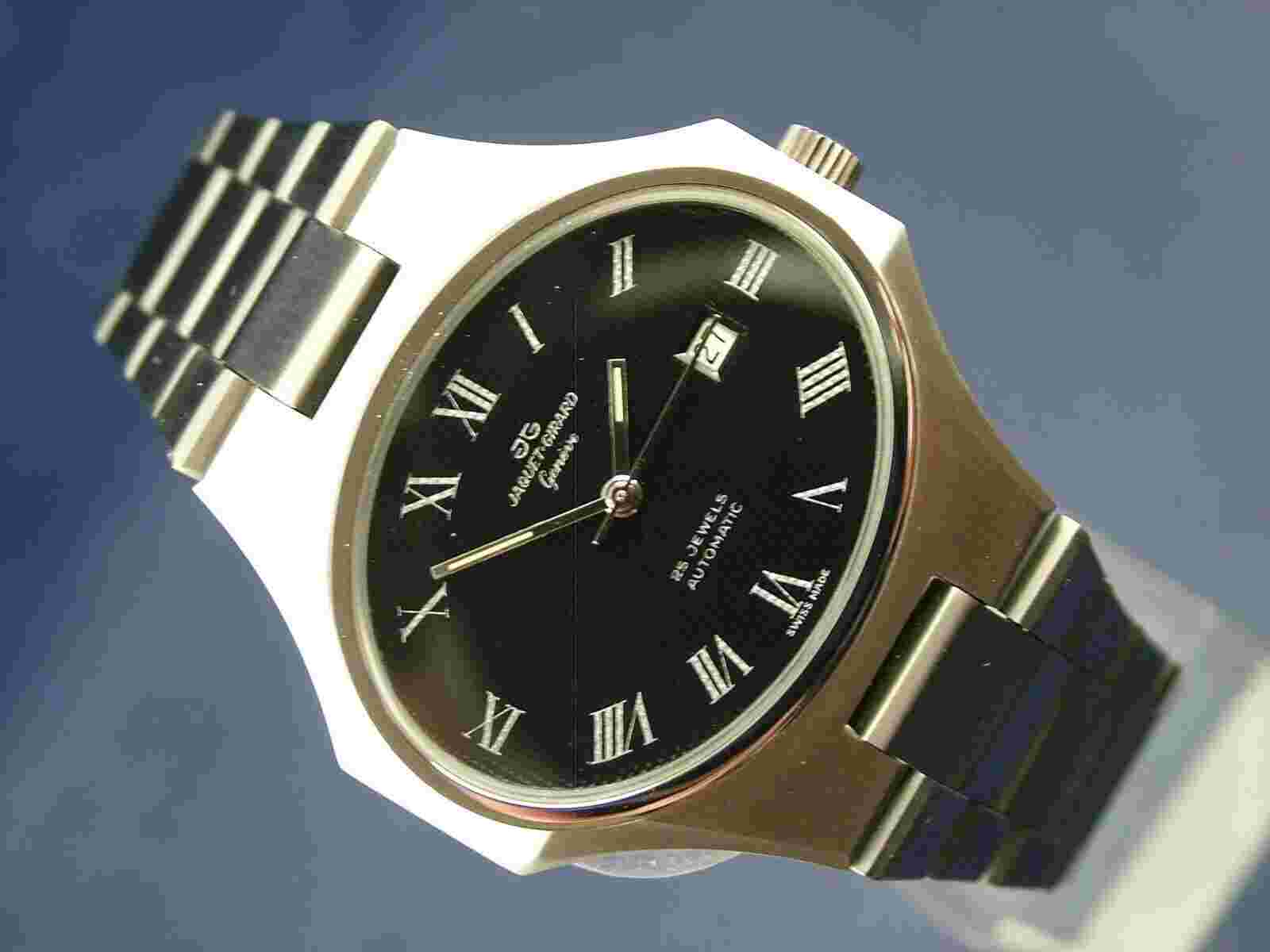 Jaquet Girard Automatic Watch 1970s Swiss ETA 2783 All Stainless NOS Vintage