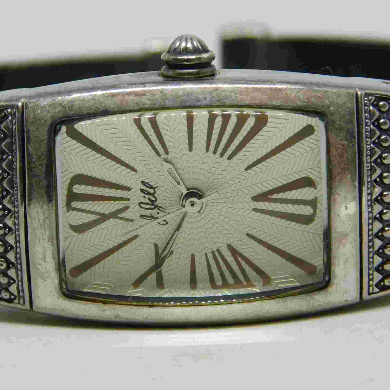 J.Jill Silver Tone Case Cuff Bracelet Quartz Women's Watch Sz. 6" New Battery