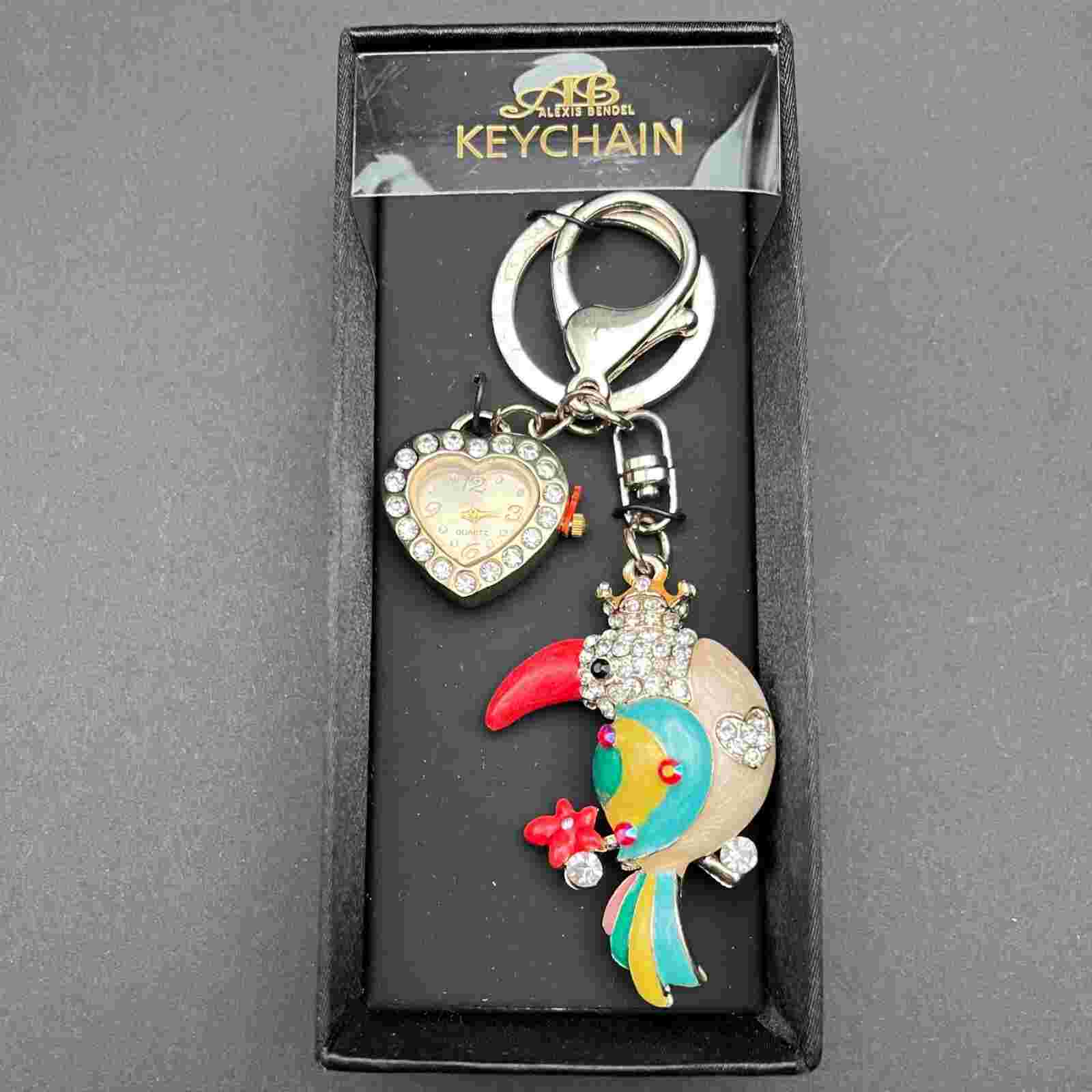Alexis Bendel Rhinestone Toucan Key Chain and Heart Watch NIB
