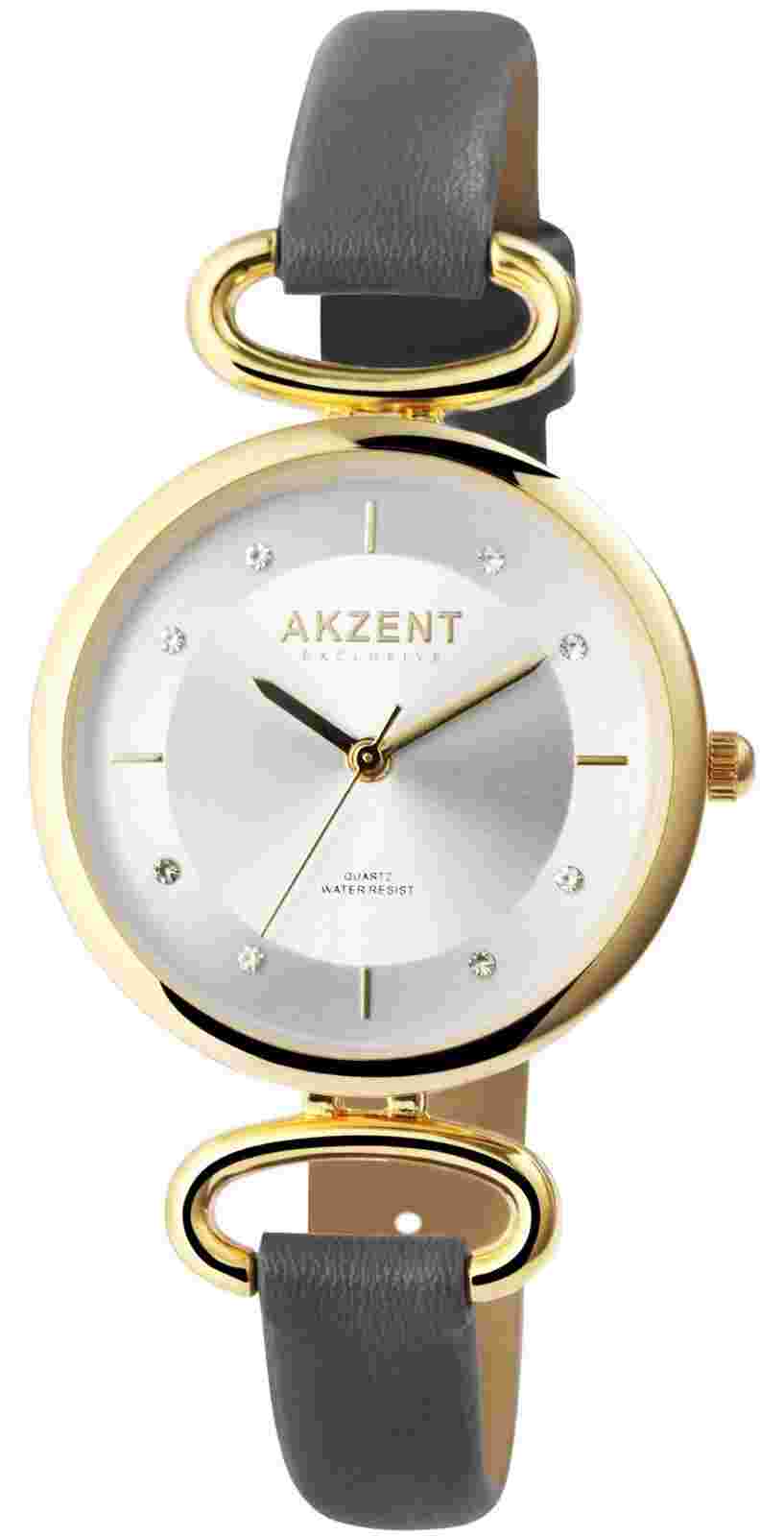 Accent Ladies Watch Silver Grey Gold Rhinestone Analog Women 3ATM Quartz