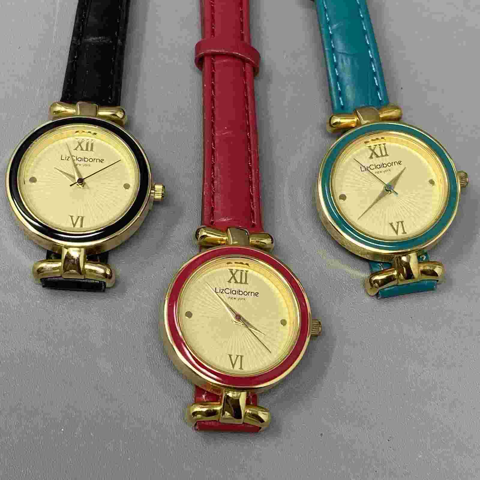 Liz Claiborne Watch Women Lot of 3 Blue Red Black LIZ28T New Battery Classic