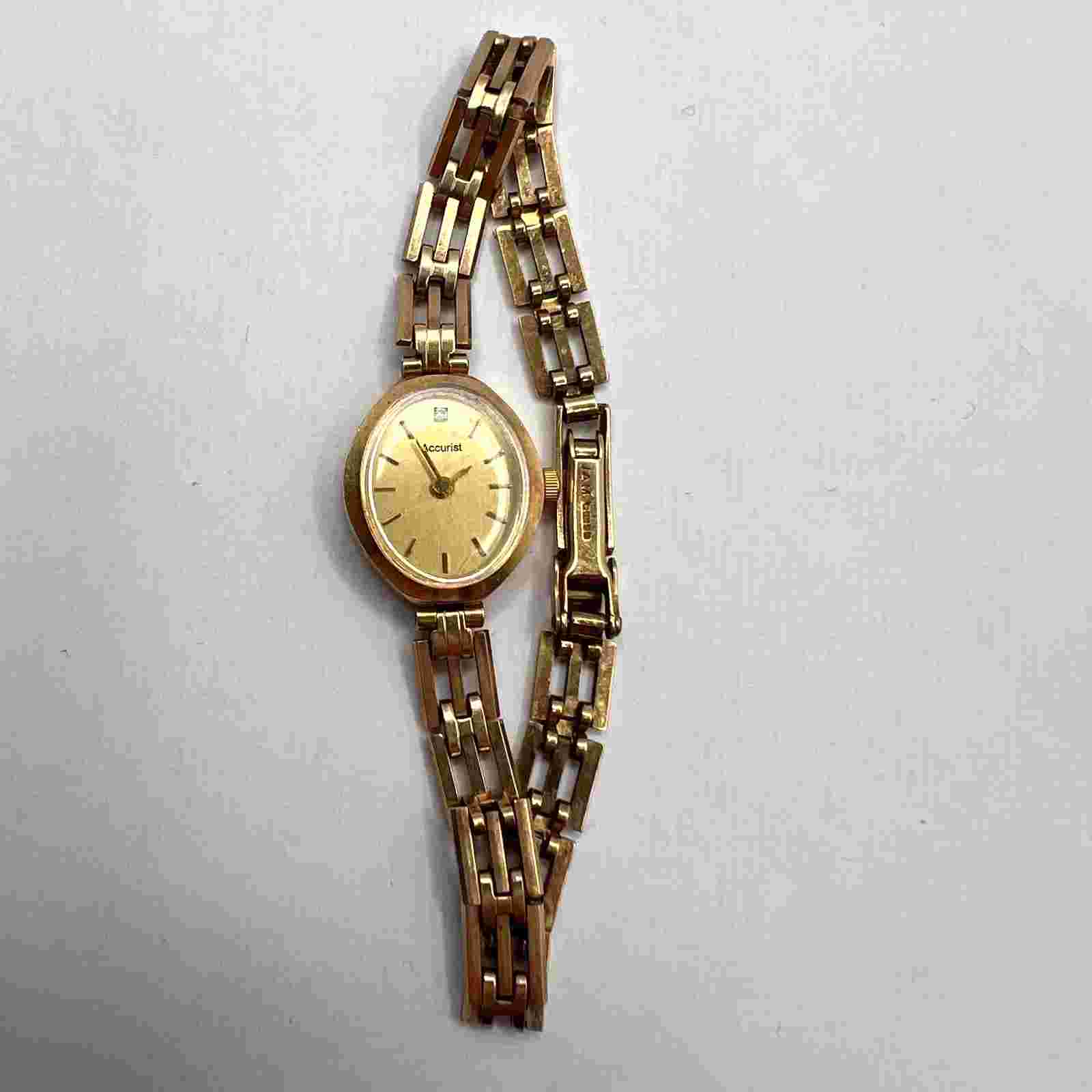 Accurist Ladies Watch w/ 9ct Gold Strap and Caseback (8.5g) Non-Running Scrap