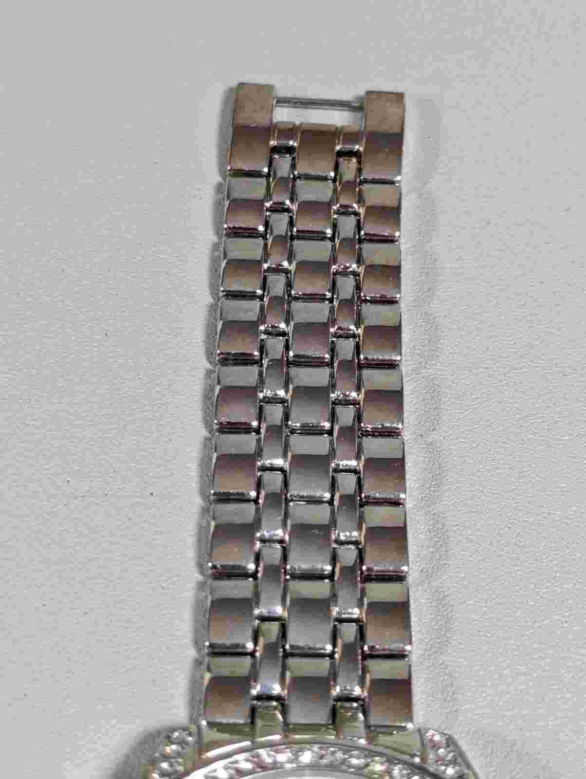 NYC Silver Tone Dial Crystal Accent Round Case Stainless Link Bracelet Watch