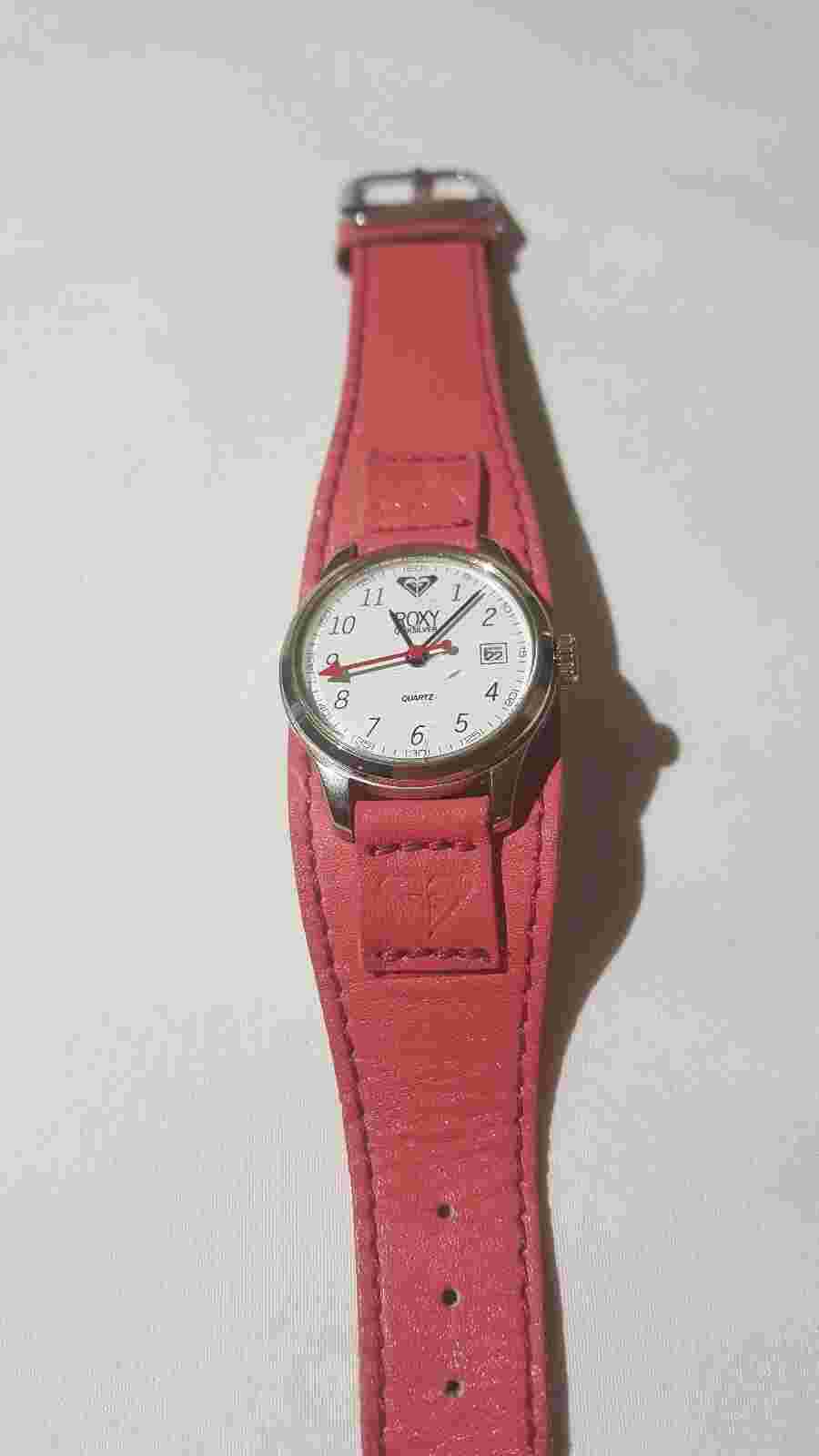 Women's ROXY Watch Pink Leather Band White Face
