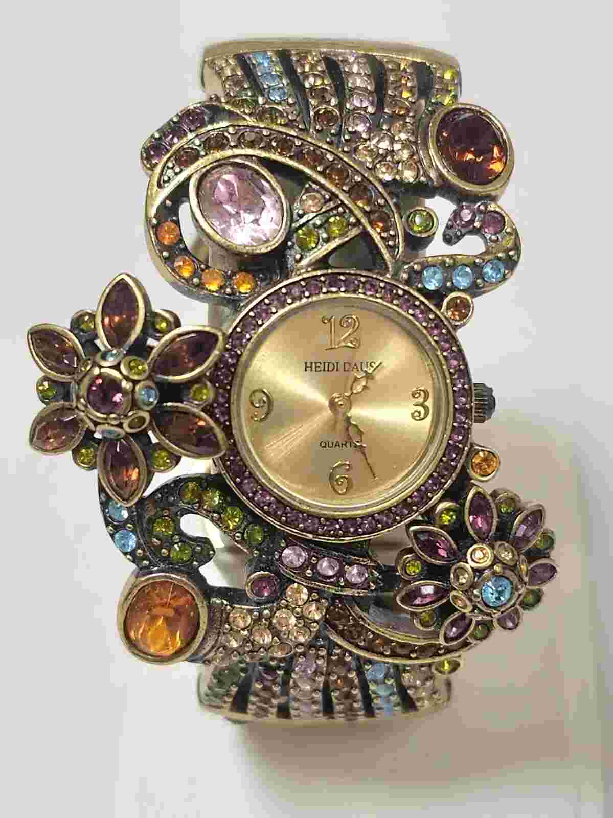 Heidi Daus Whimsical Bouquet Floral Cuff Bracelet Watch with Heidi Daus Box