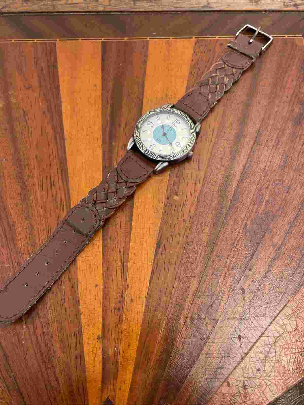 LA Express Women's Watch Turquoise Style Dial Brown Leather 35mm - New Battery