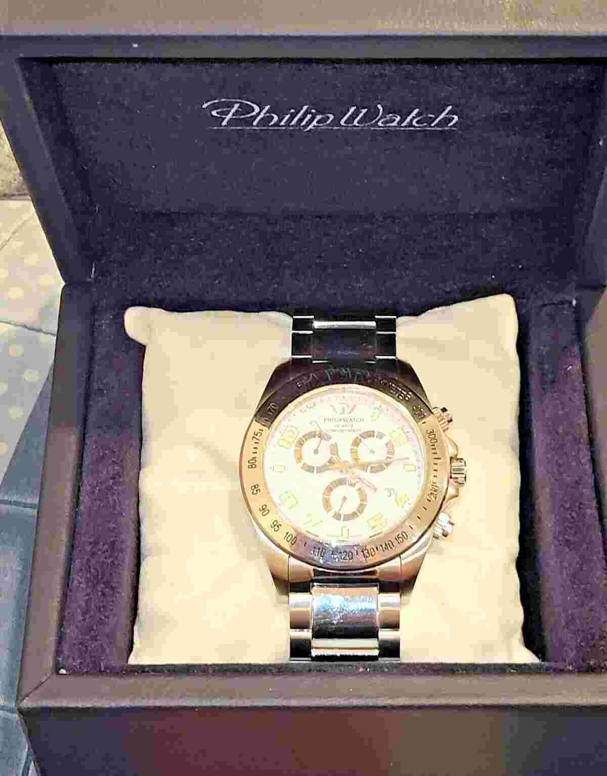 Swiss Philip Watch Caribbean  Men Quartz Analog Chronograph Watch in Box- Rare!