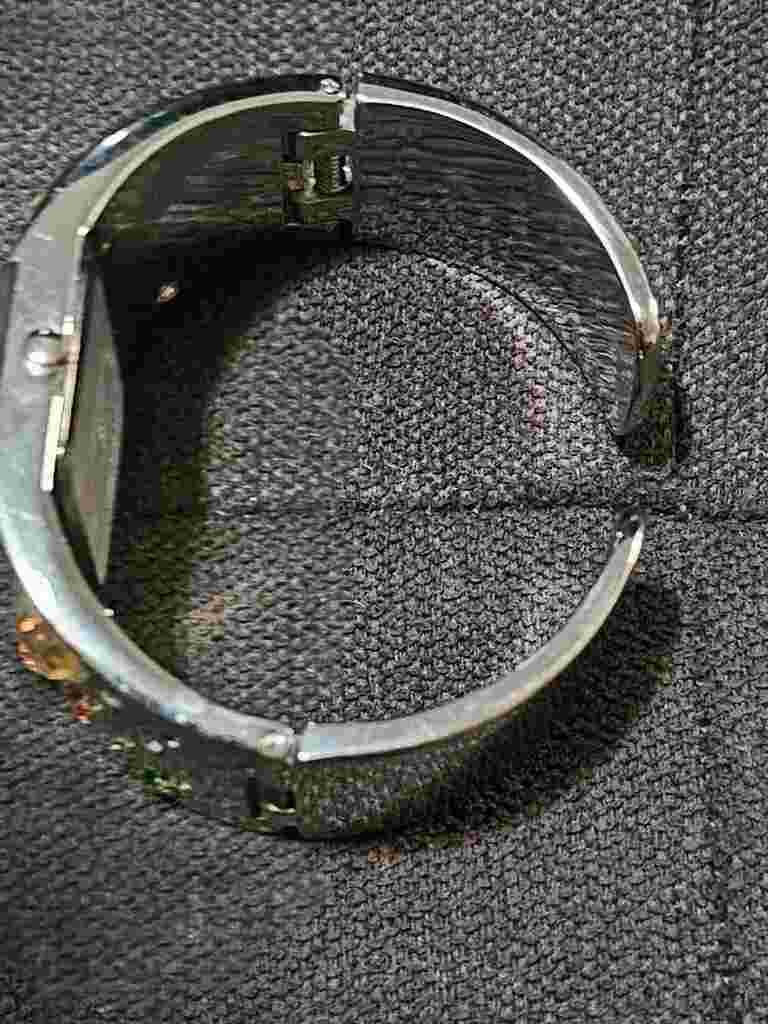 Vivani K1045 Cuff Quartz Wristwatch Victorian Silver Tone COLORED RHINESTONES.