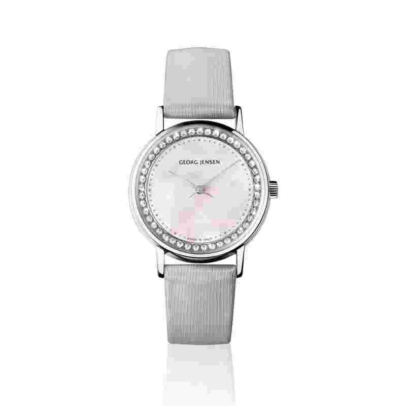 Georg Jensen Lady Watch # 424 with Diamonds and White Mother of Pearl Dial