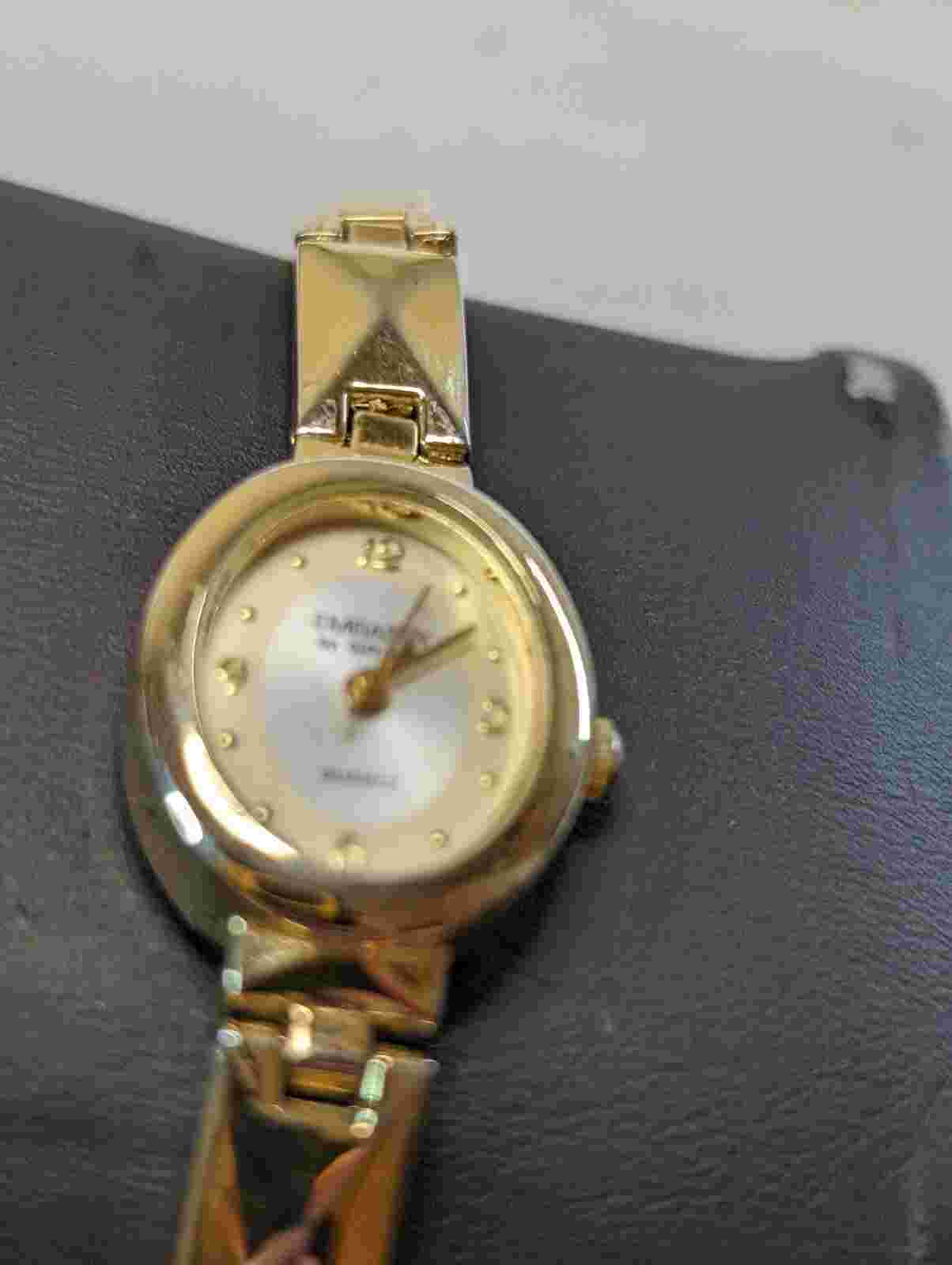Gruen Embassy Women’s Watch Gold Tone Cuff Bracelet New Battery