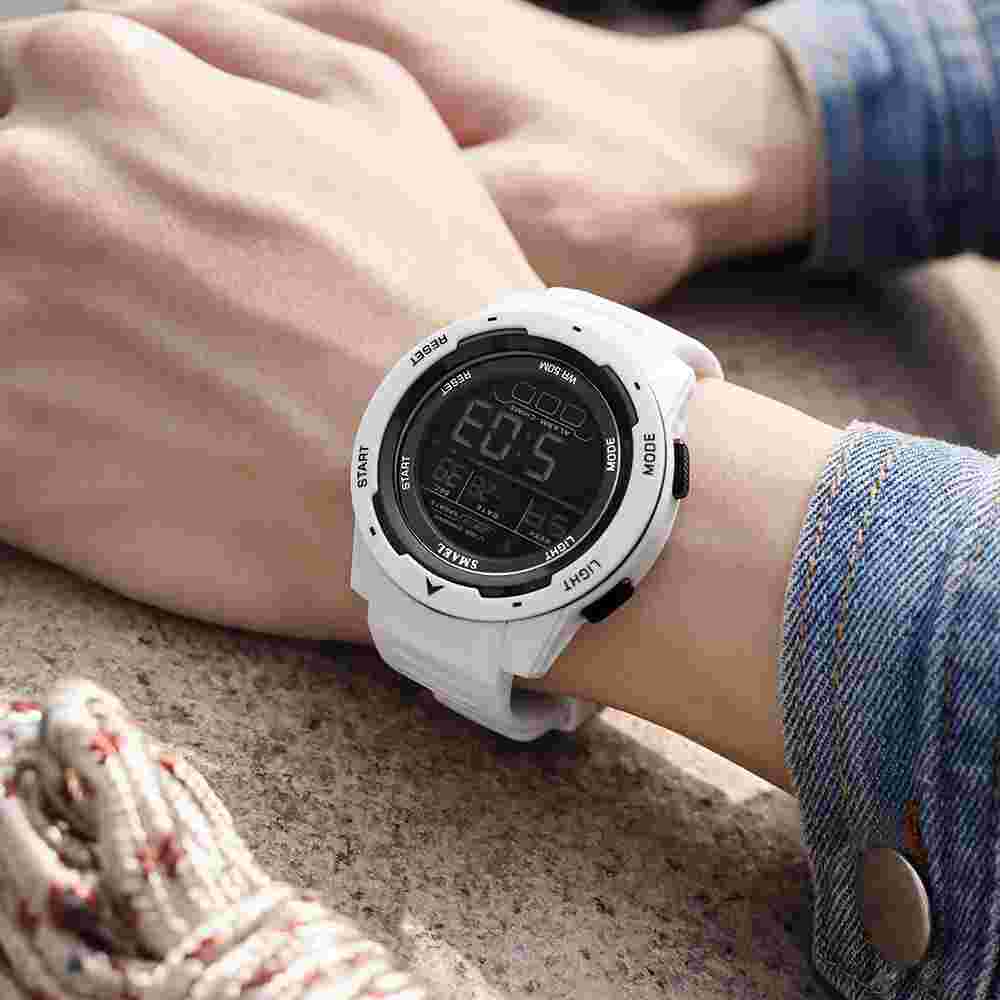 SMAEL Men Digital Watch Boy Stopwatch Military Wristwatch Male White Sport Watch