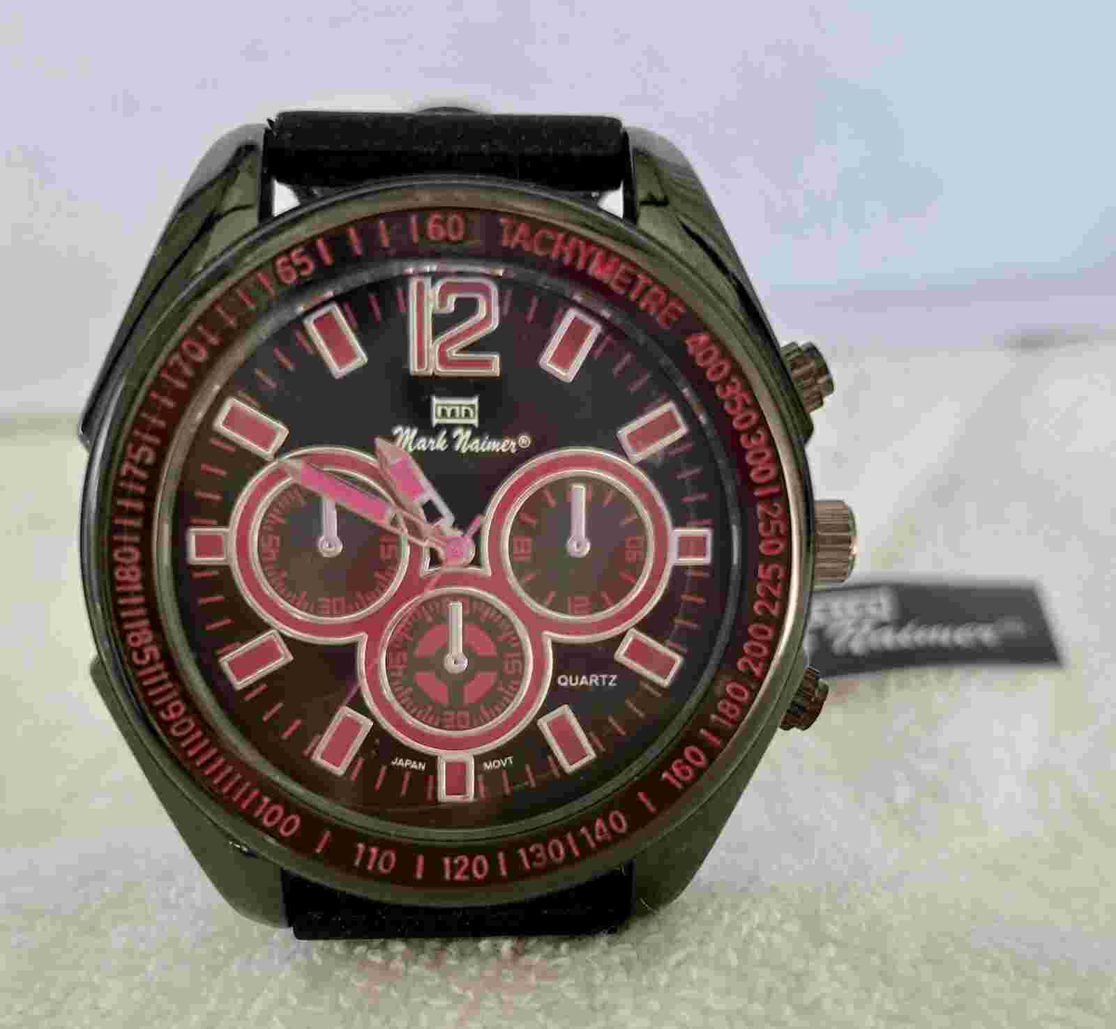 Mark Naimer Men Wristwatch Black Rubber Band Sport Quartz Big Face Watch