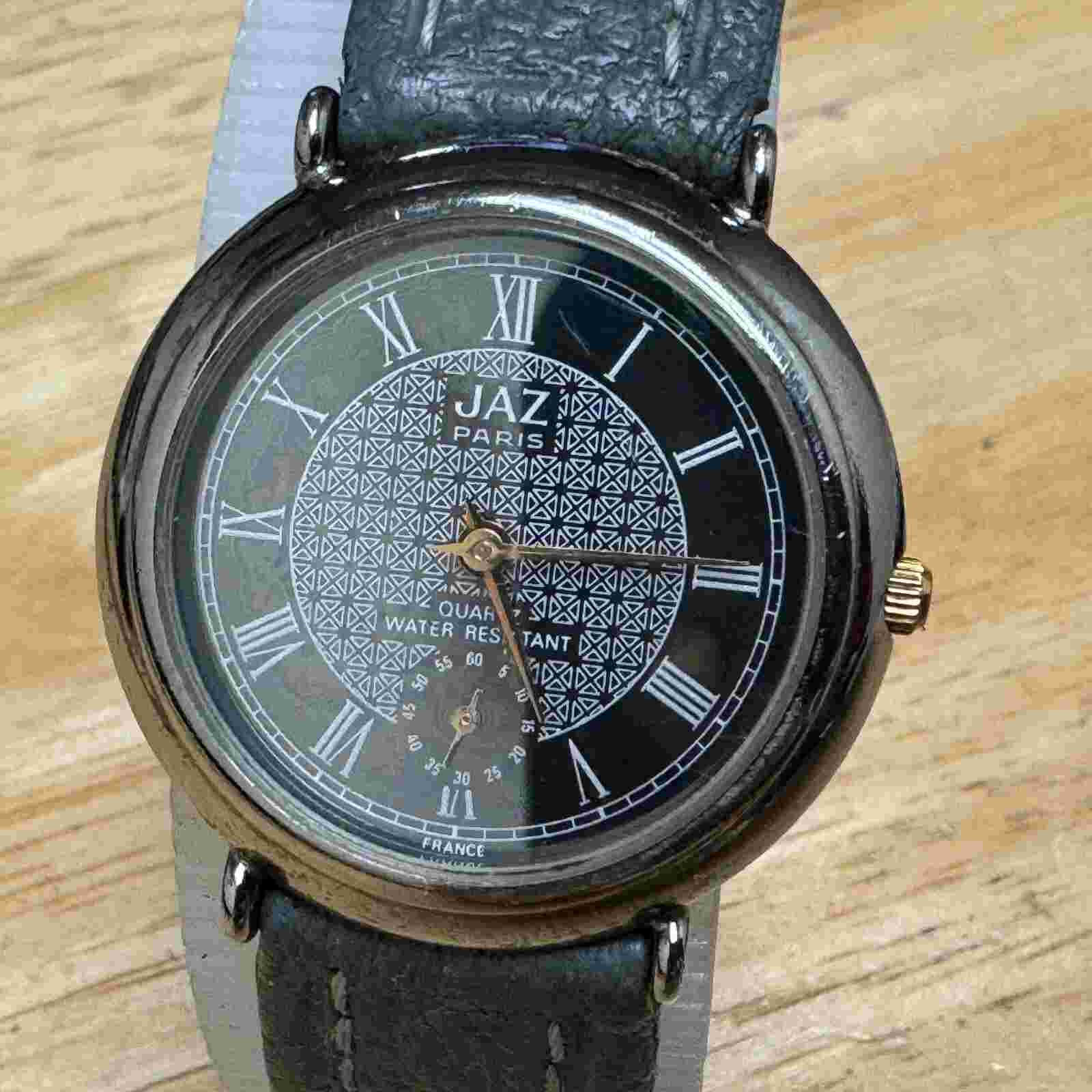 Vintage JAZ France Quartz Watch Women Small Second Leather Analog New Battery