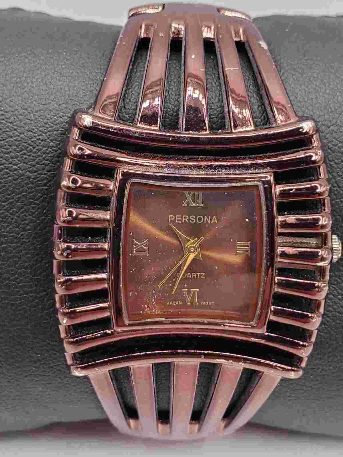 Persona Ladies Fashion Quartz Watch 34mm Square Bronze Bracelet Cuff