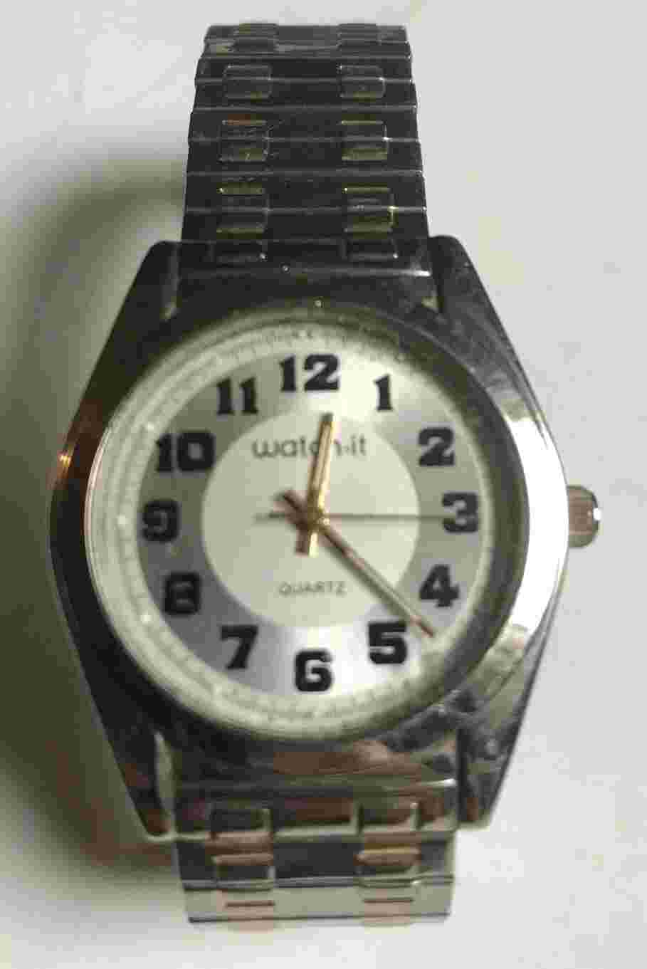 Large Numbers WATCH IT Watch Stainless Steel Stretchy Band White Face