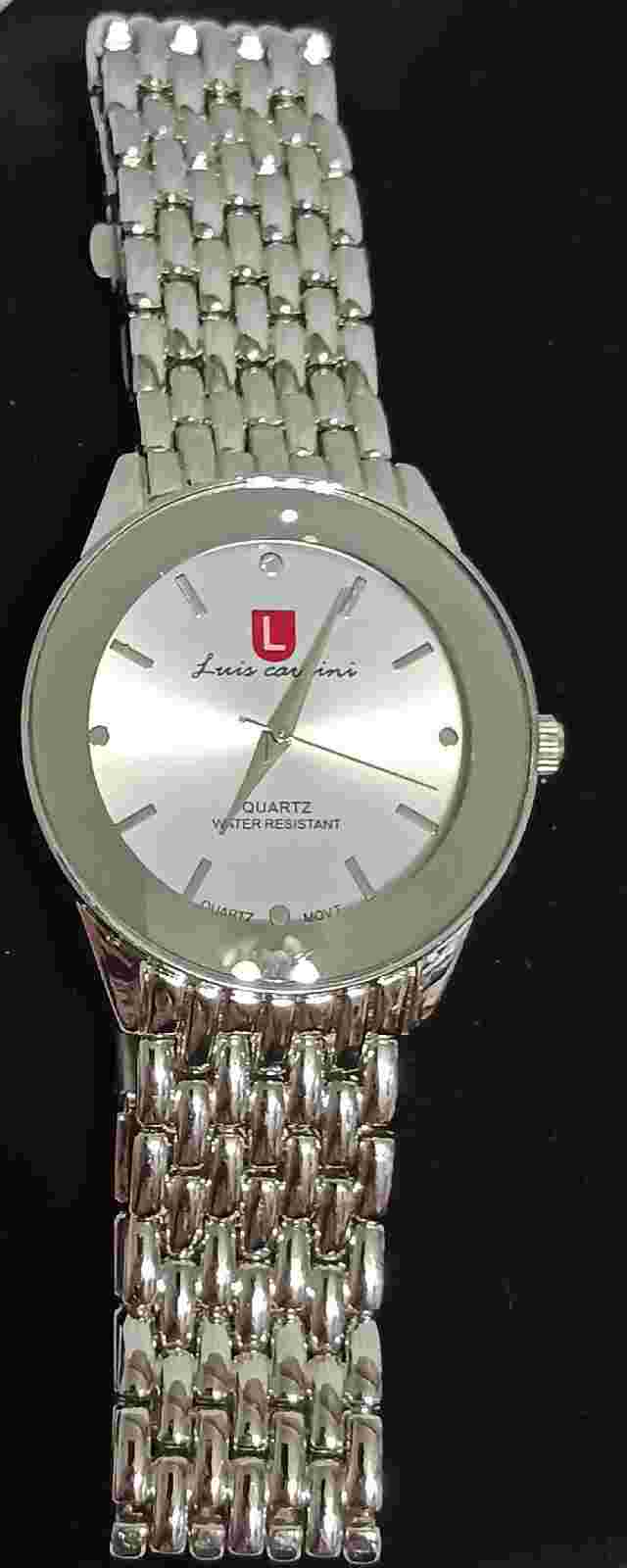 Luis Cardini Mens Silver Tone Watch Very Heavy Beautiful Face Water Resistant