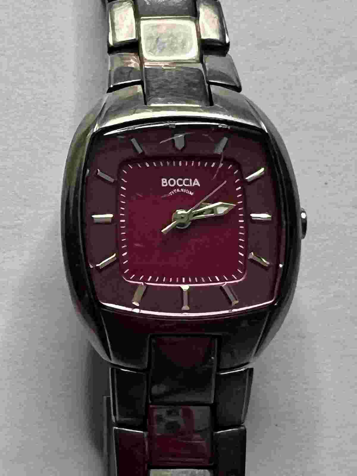 Boccia Women's Silver Toned Band Analog Watch Water Resistant Red Vintage 3P