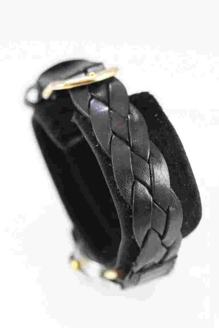 Watch it Women Watch Gold Silver Stainless Steel WR Black Leather 24hr Quartz