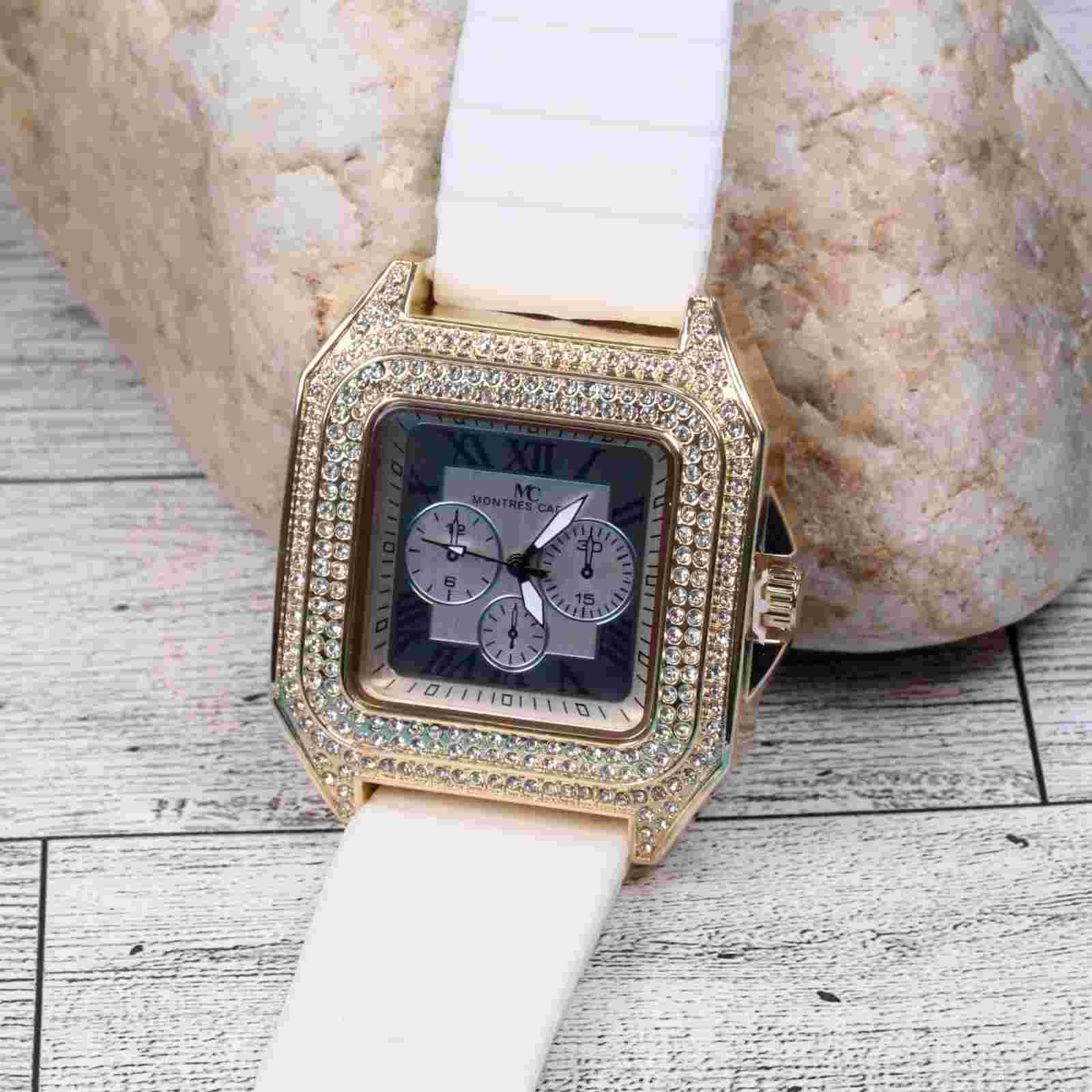 Montres Carlo Men's Hip Hop Rapper Luxury Stones Dress Wrist Watch Gold Finish