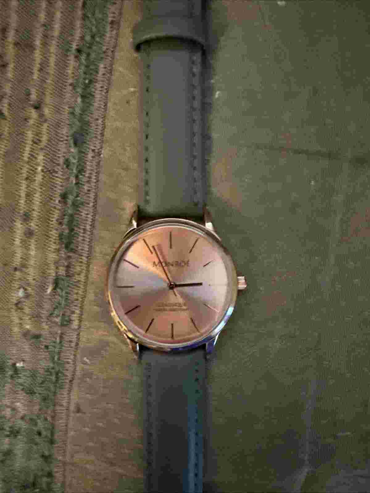 Monroe By Maestro Watch Classique Rose Gold Tone Round Case Gray Leather Band