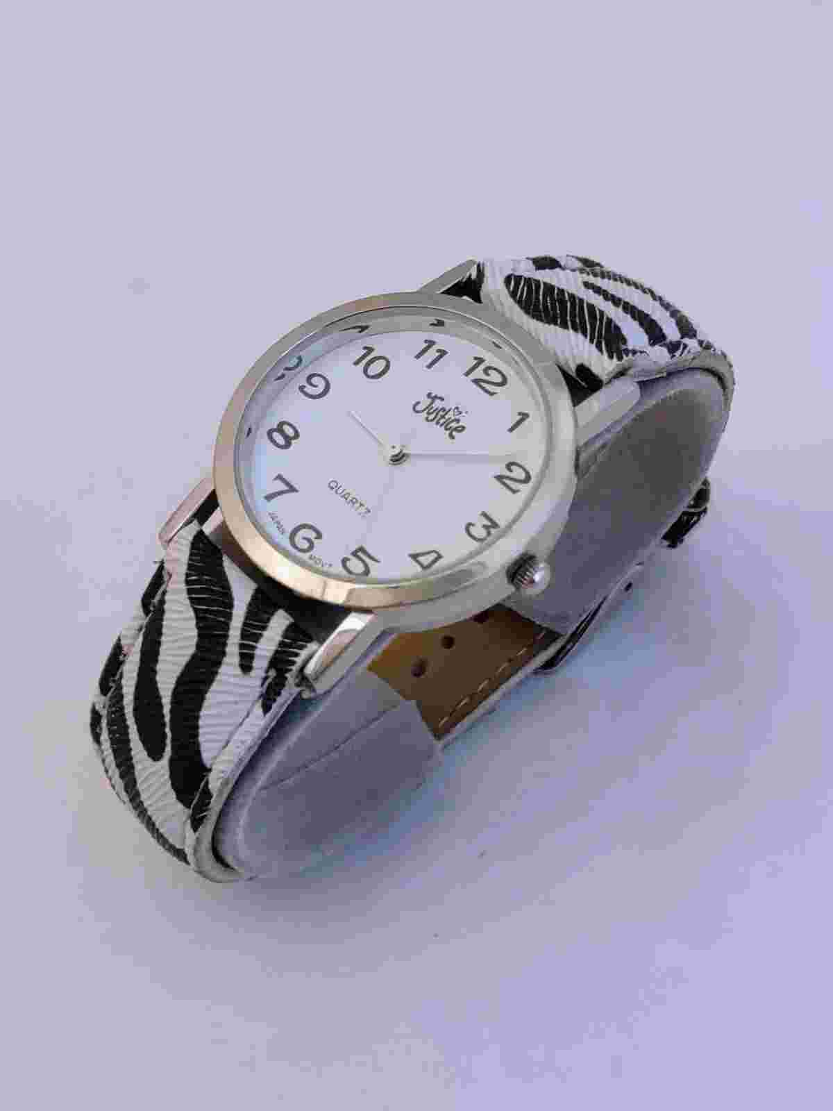 Vintage Justice Zebra Print Vinyl Band Analog Watch 31mm