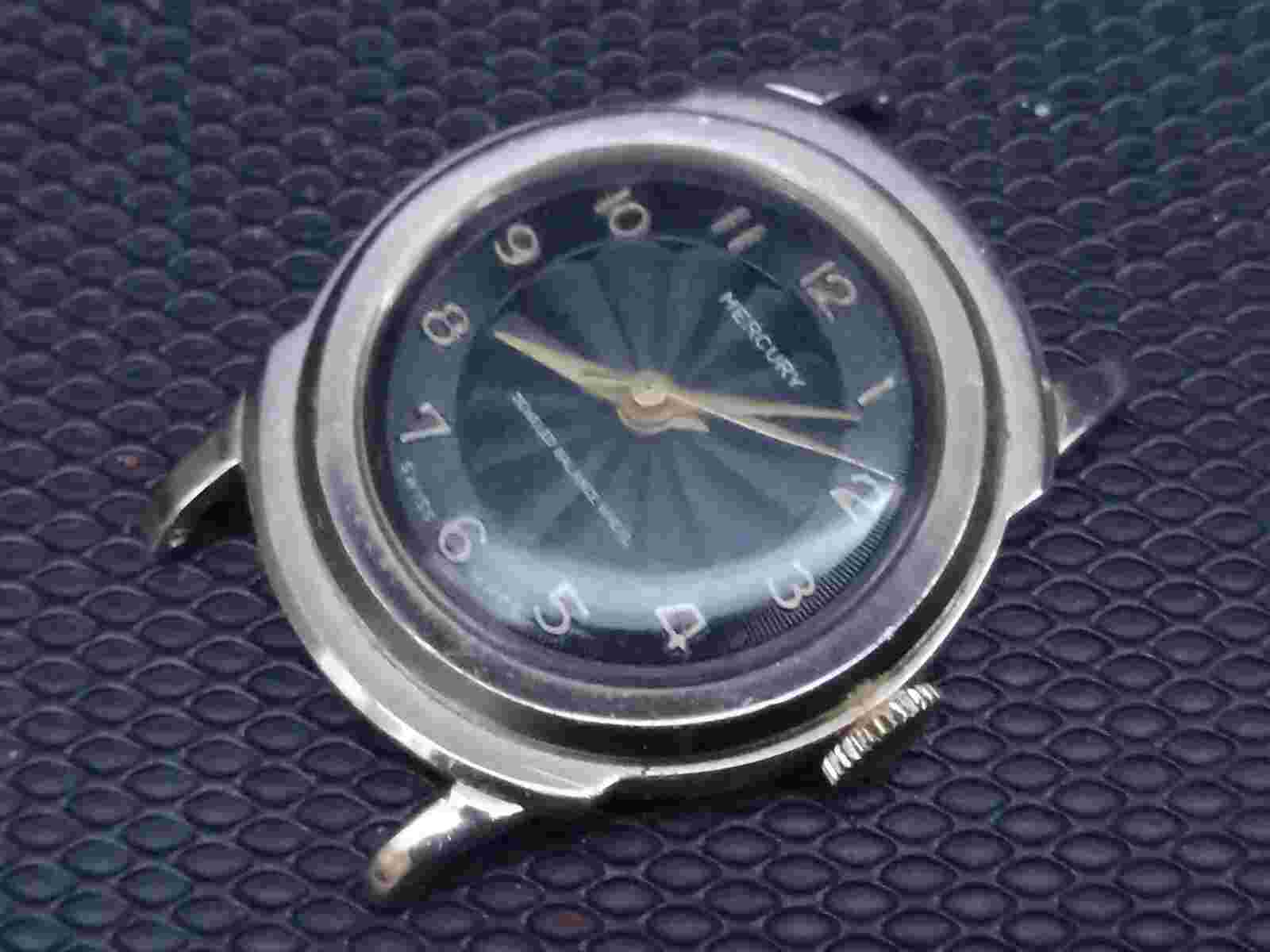 MERCURY Jeweled Balance Wheel Swiss Made Black Gold Tone Wristwatch PARTS REPAIR