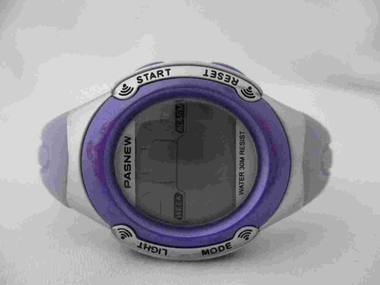 Pasnew Women's Purple Buckle Band Digital Sport Watch 30 Meters Water Resistant