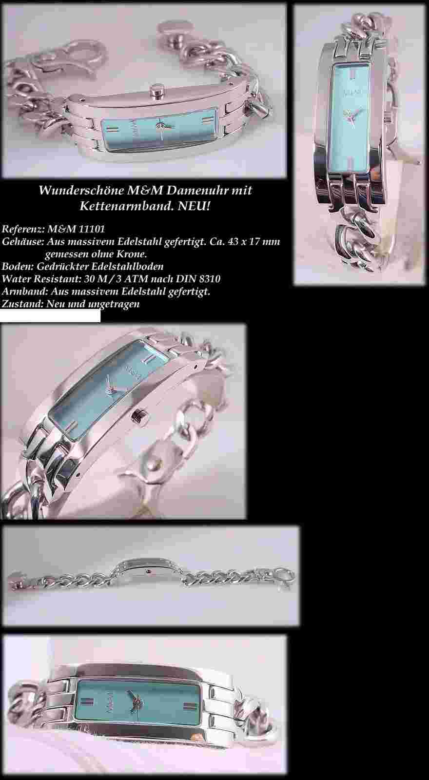 Watch Chain Bracelet Stainless Steel M&M Designer Light Blue Face M11101-147