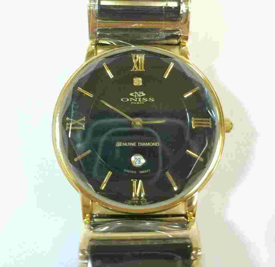 HIS AND HERS ONISS PARIS MATCHING CERAMIC GOLD PLATED WATCHES