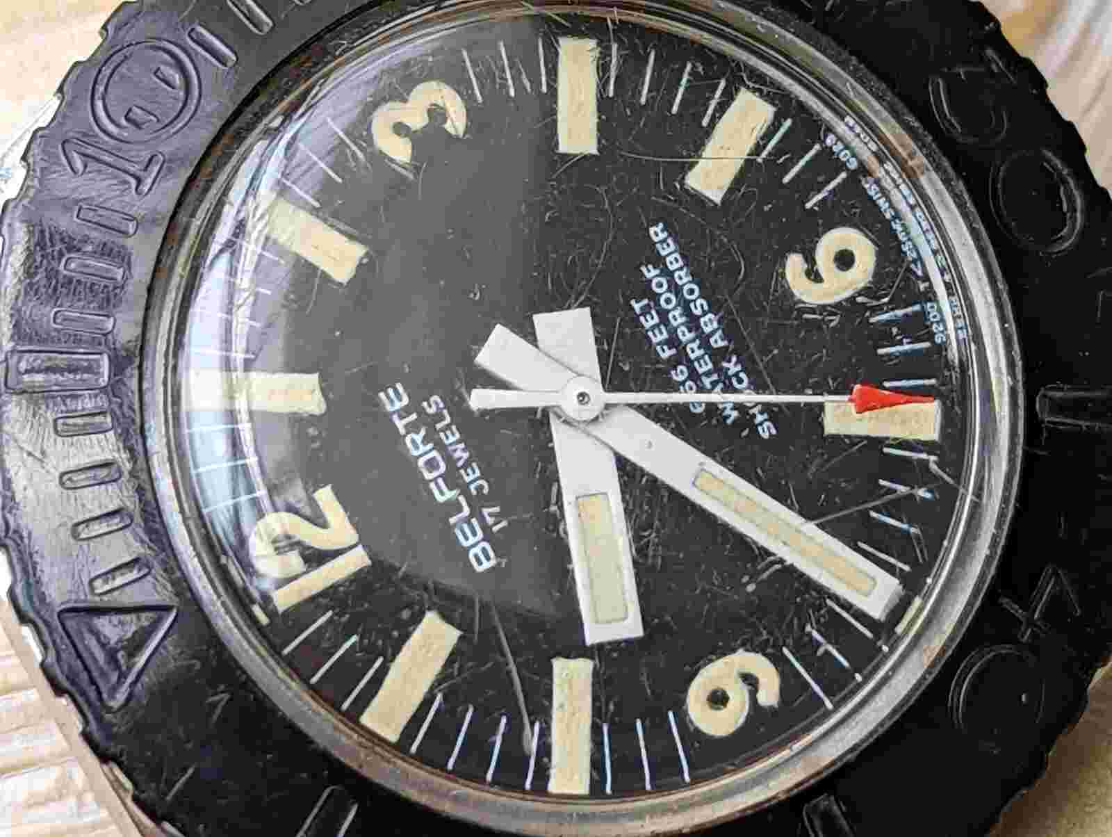 Vintage 1970's Belforte 666 FT Diver w/Pristine Dial,Warm Patina,All SS Case