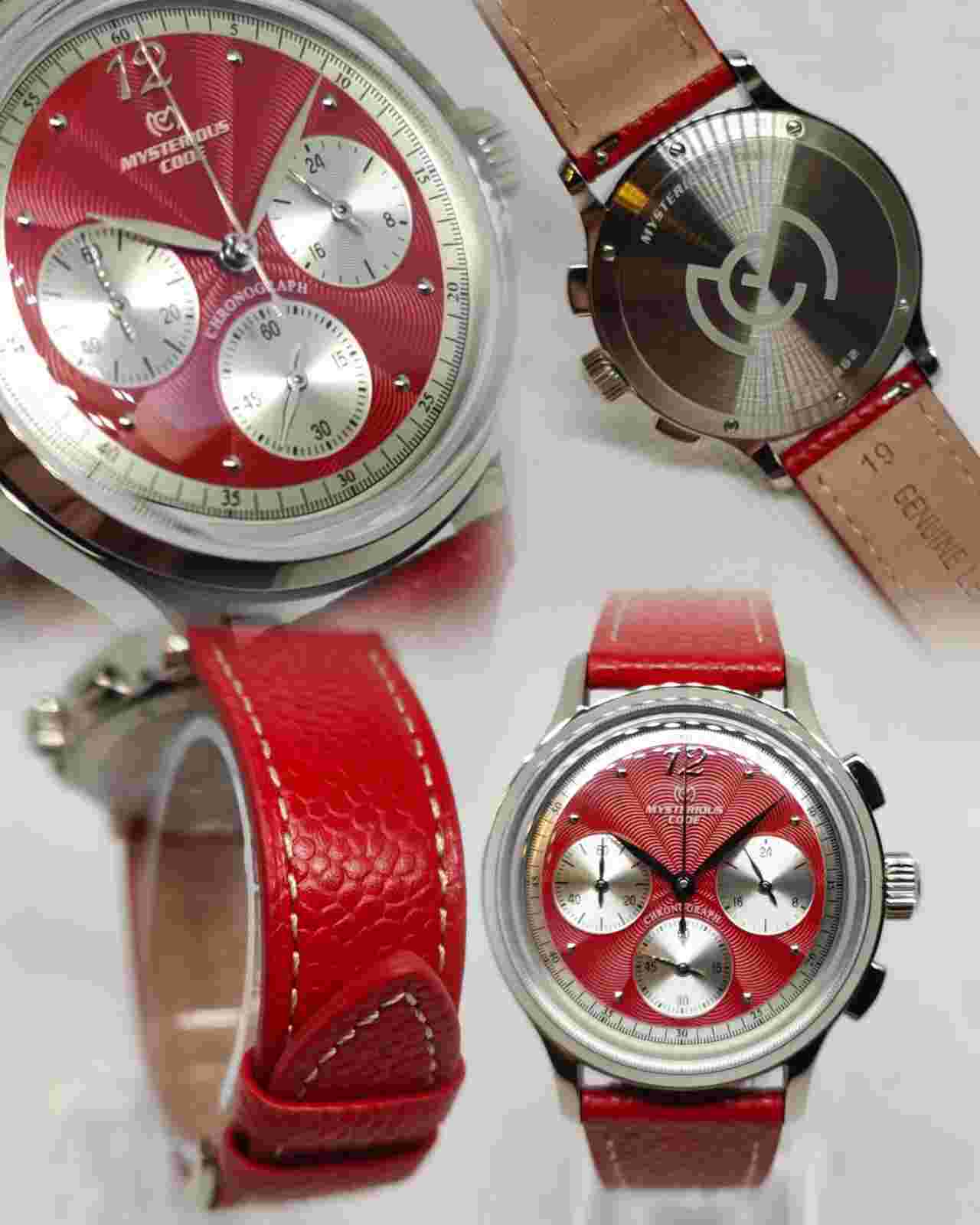 Mysterious Code 37.5mm Red Chronograph Watch, VK64 Meca-Quartz Movement, 50M WR
